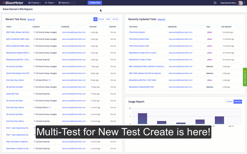 new test create, blazemeter