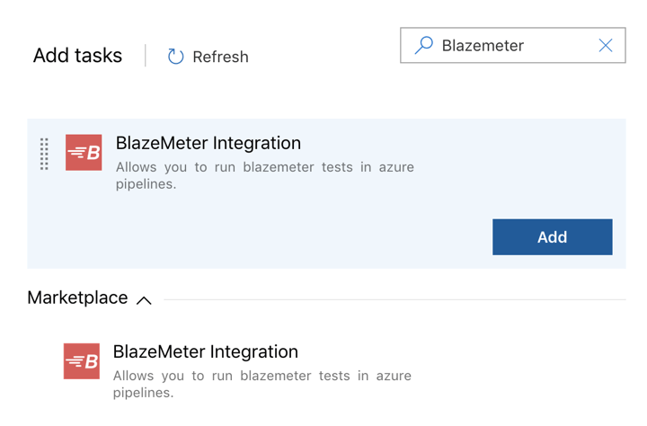 "Add" Button for BlazeMeter extension for Azure DevOps