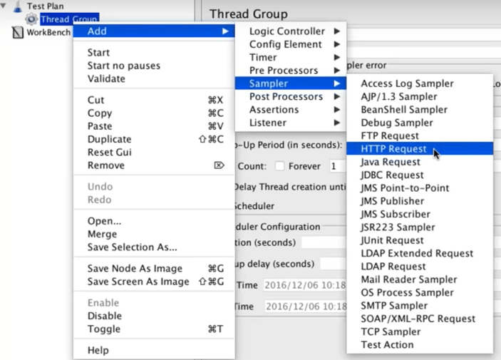 Adding an HTTP Request Sampler on JMeter