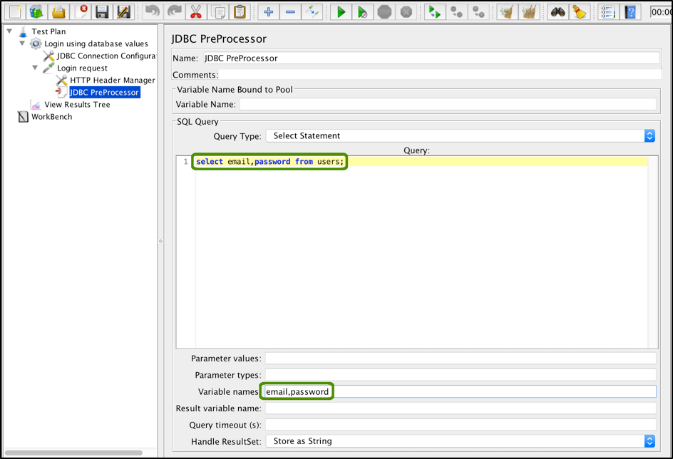 jmeter, jdbc preprocessor