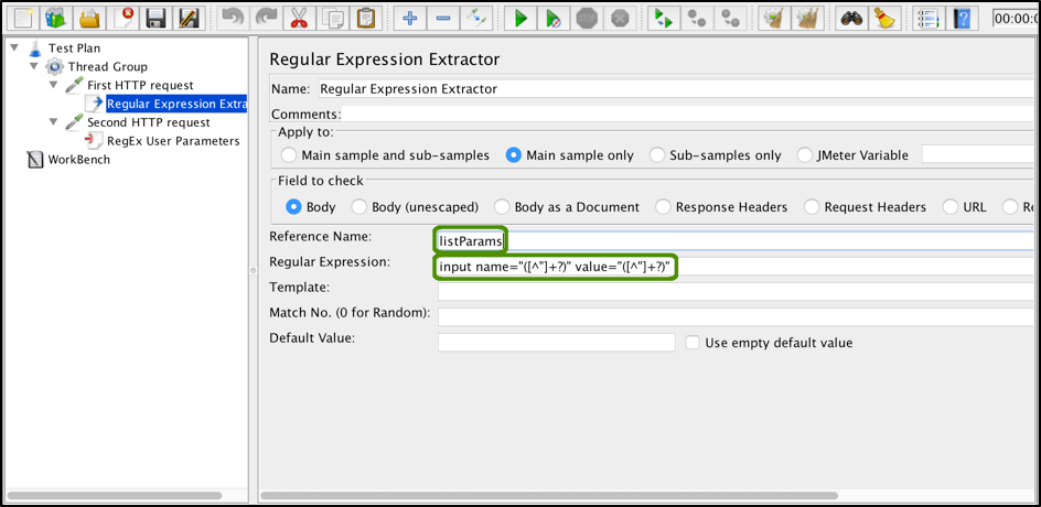 jmeter, RegEx User Parameters PreProcessor 